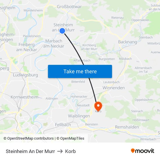 Steinheim An Der Murr to Korb map