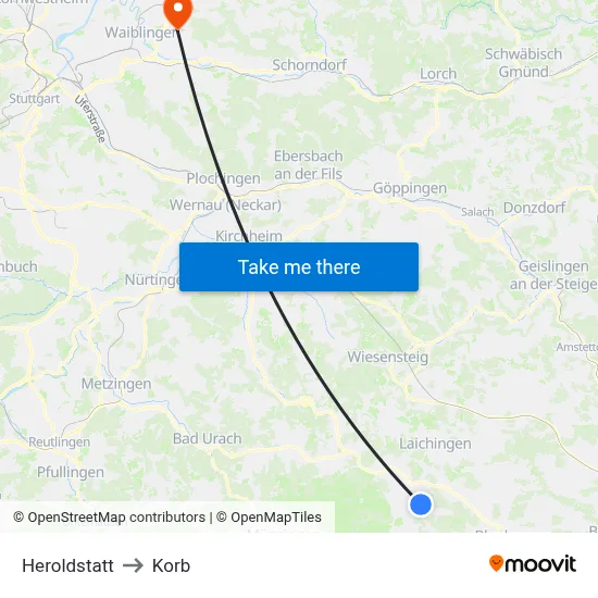 Heroldstatt to Korb map