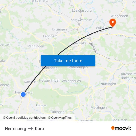 Herrenberg to Korb map