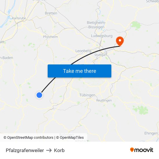 Pfalzgrafenweiler to Korb map