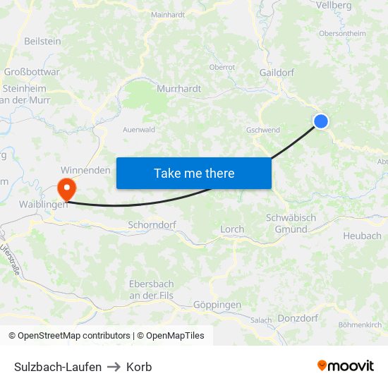 Sulzbach-Laufen to Korb map