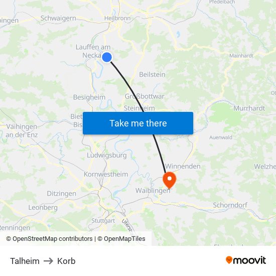 Talheim to Korb map