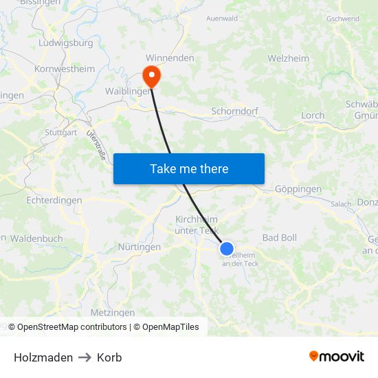 Holzmaden to Korb map