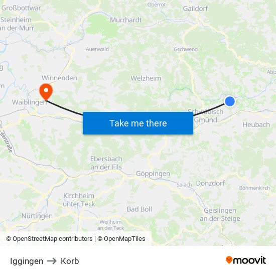 Iggingen to Korb map