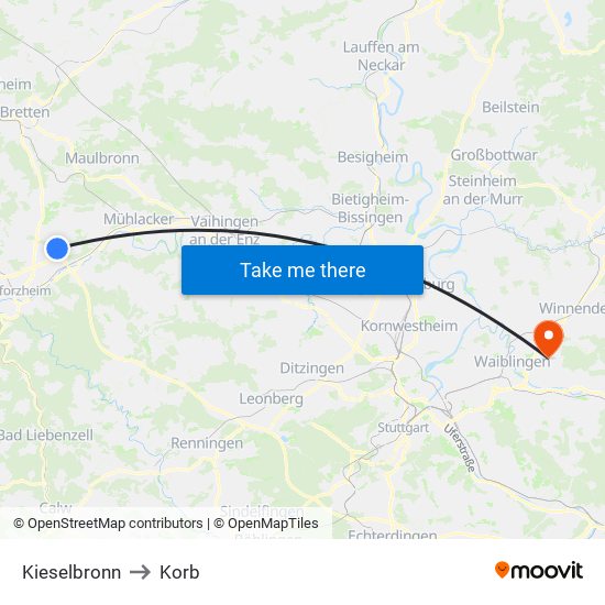 Kieselbronn to Korb map