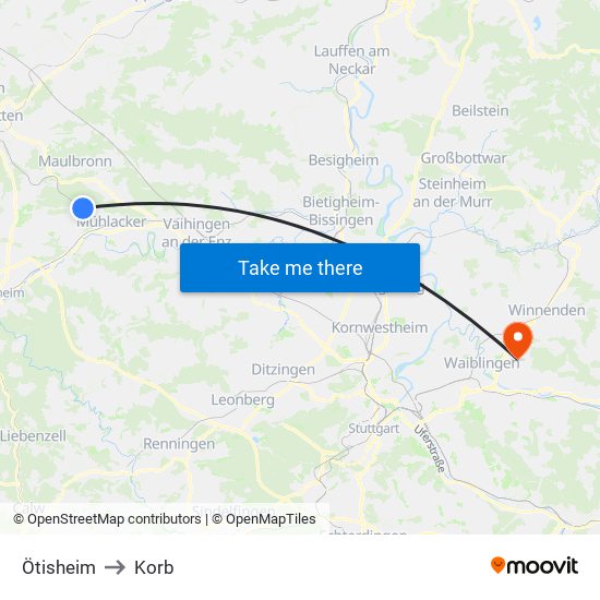 Ötisheim to Korb map