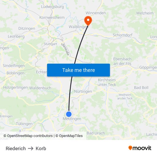 Riederich to Korb map