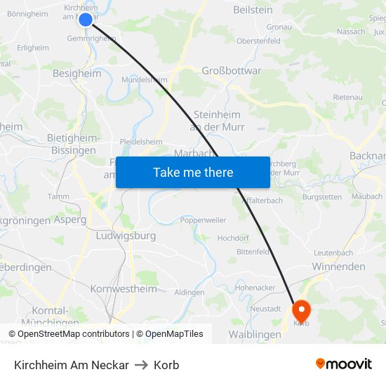 Kirchheim Am Neckar to Korb map