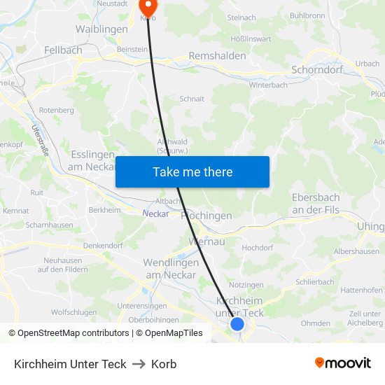 Kirchheim Unter Teck to Korb map