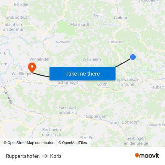 Ruppertshofen to Korb map