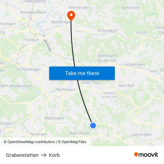 Grabenstetten to Korb map