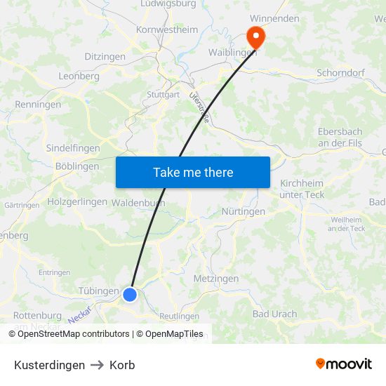 Kusterdingen to Korb map