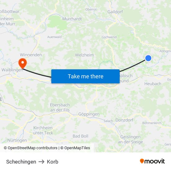 Schechingen to Korb map