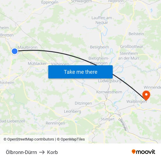 Ölbronn-Dürrn to Korb map
