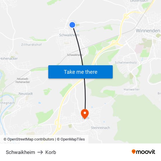 Schwaikheim to Korb map