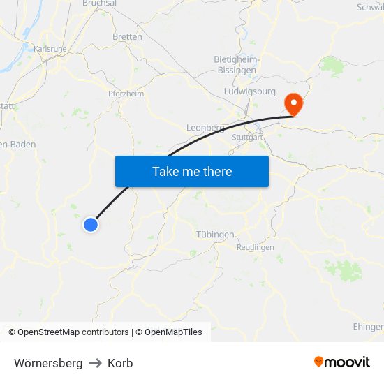Wörnersberg to Korb map