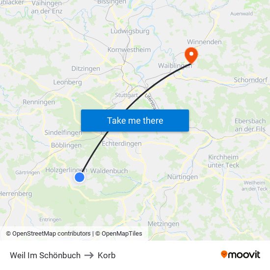 Weil Im Schönbuch to Korb map