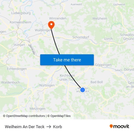 Weilheim An Der Teck to Korb map