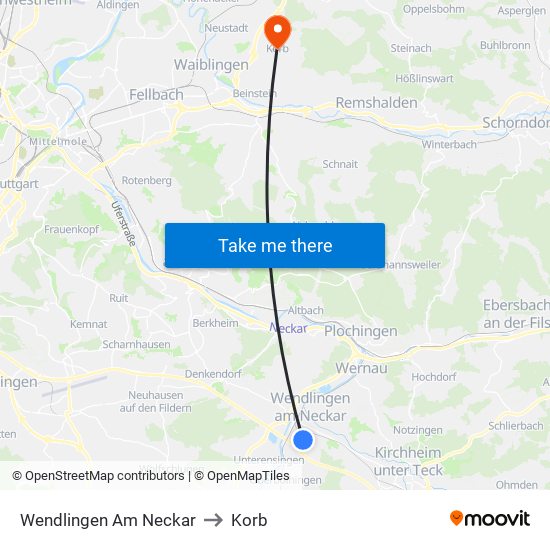 Wendlingen Am Neckar to Korb map