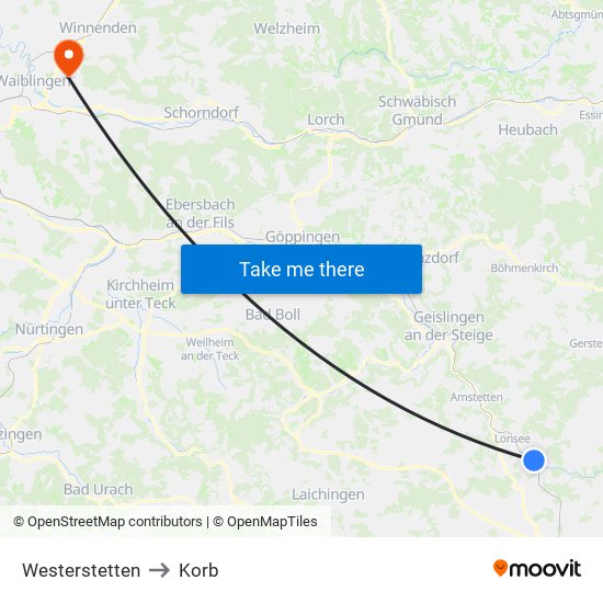Westerstetten to Korb map