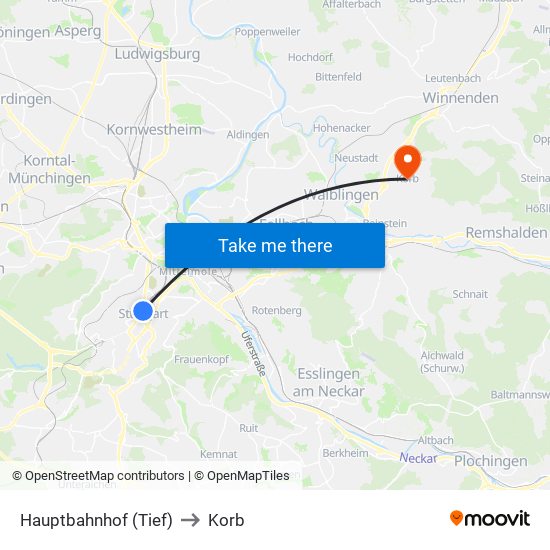 Hauptbahnhof (Tief) to Korb map