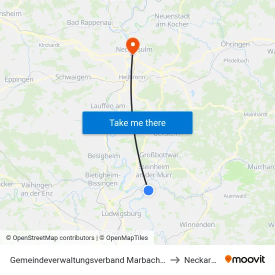 Gemeindeverwaltungsverband Marbach am Neckar to Neckarsulm map