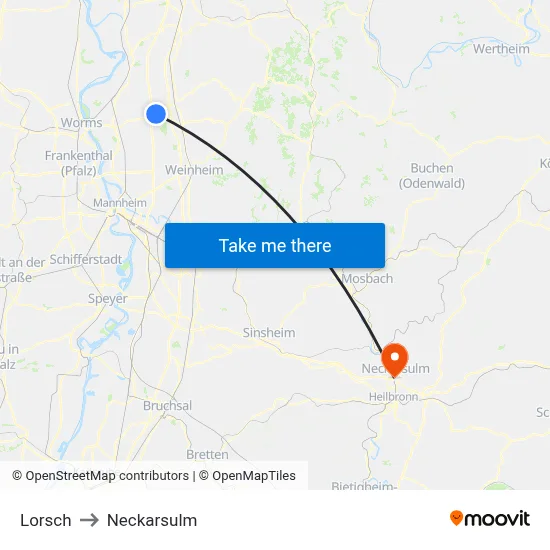 Lorsch to Neckarsulm map