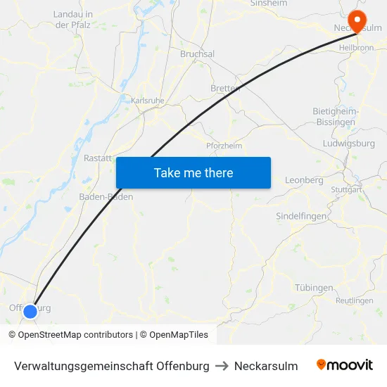 Verwaltungsgemeinschaft Offenburg to Neckarsulm map