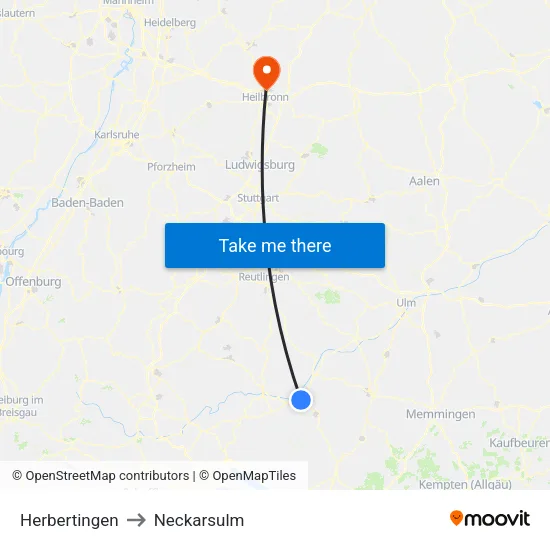 Herbertingen to Neckarsulm map