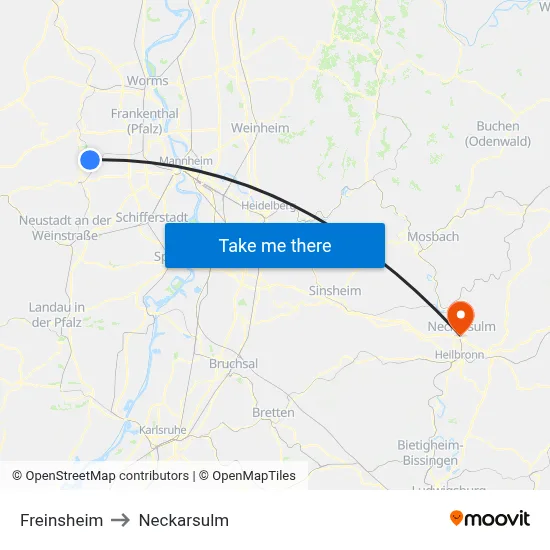 Freinsheim to Neckarsulm map