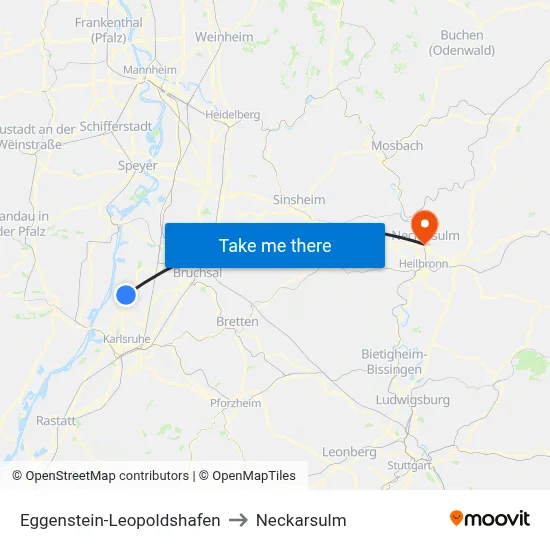 Eggenstein-Leopoldshafen to Neckarsulm map