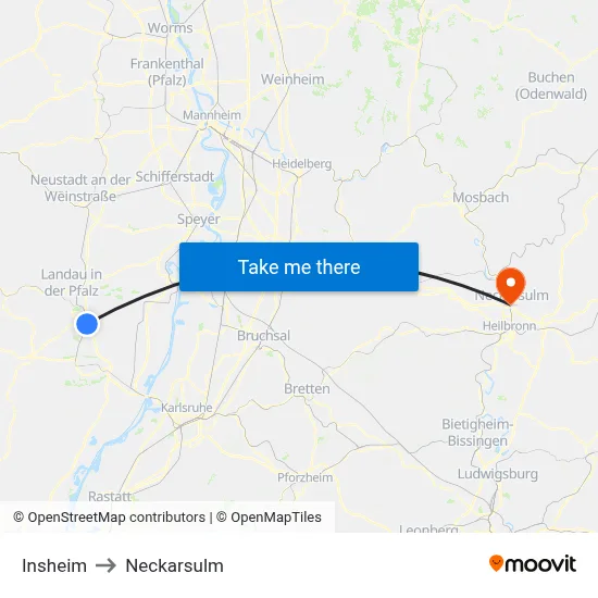 Insheim to Neckarsulm map