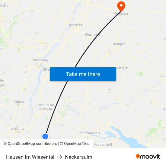 Hausen Im Wiesental to Neckarsulm map