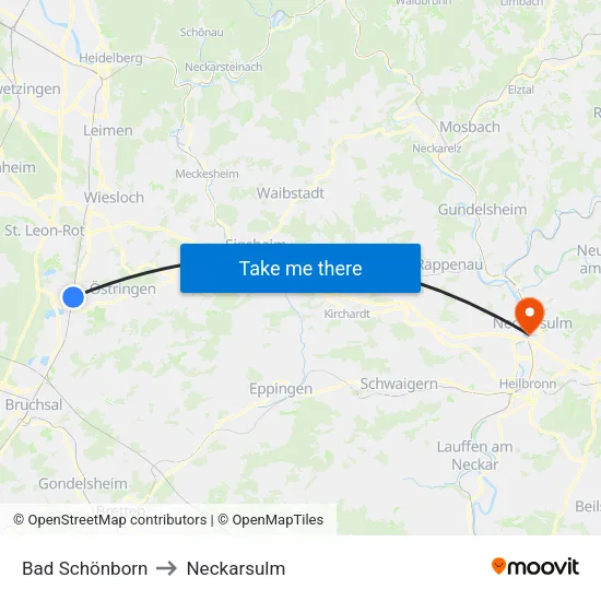 Bad Schönborn to Neckarsulm map
