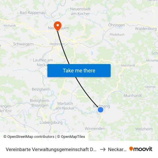 Vereinbarte Verwaltungsgemeinschaft Der Stadt Backnang to Neckarsulm map