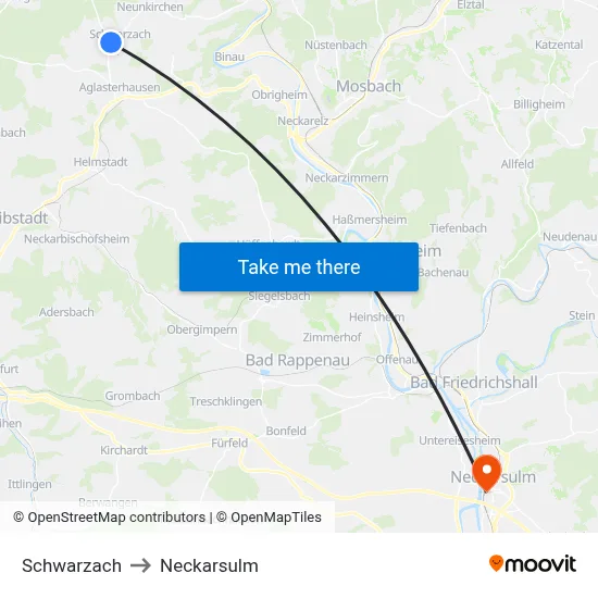 Schwarzach to Neckarsulm map
