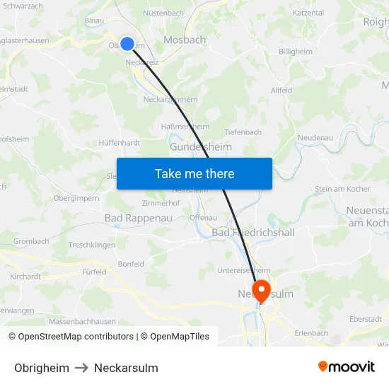 Obrigheim to Neckarsulm map