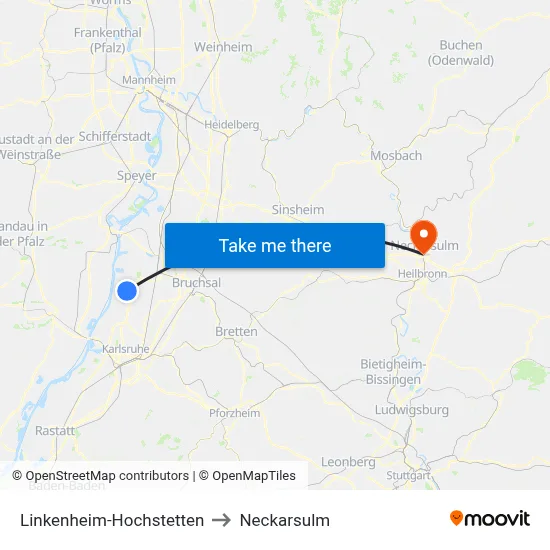 Linkenheim-Hochstetten to Neckarsulm map
