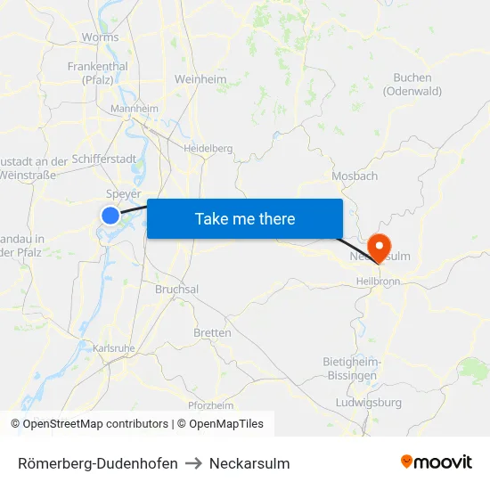 Römerberg-Dudenhofen to Neckarsulm map
