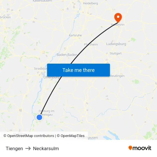 Tiengen to Neckarsulm map