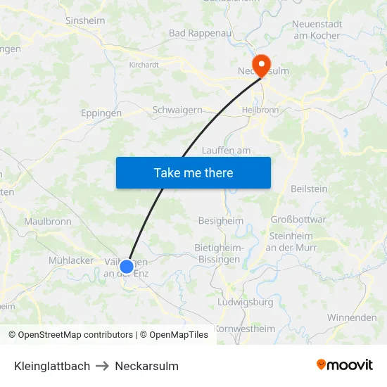 Kleinglattbach to Neckarsulm map