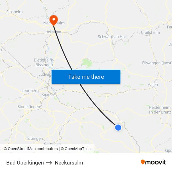 Bad Überkingen to Neckarsulm map