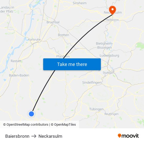 Baiersbronn to Neckarsulm map