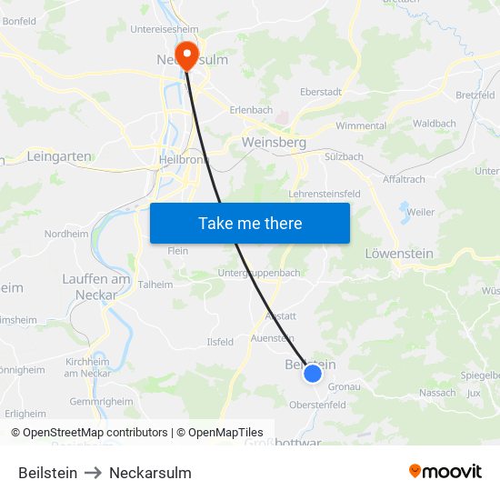 Beilstein to Neckarsulm map