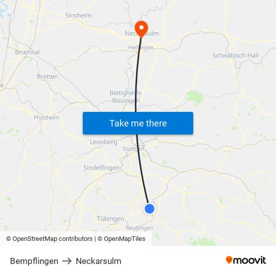 Bempflingen to Neckarsulm map