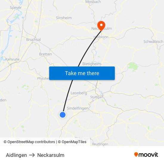 Aidlingen to Neckarsulm map