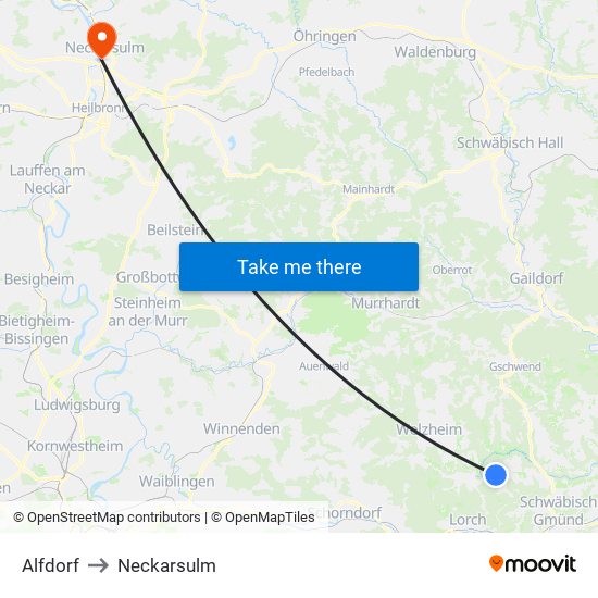 Alfdorf to Neckarsulm map