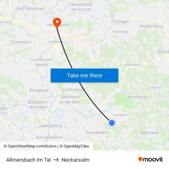 Allmersbach Im Tal to Neckarsulm map