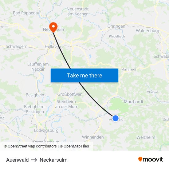 Auenwald to Neckarsulm map