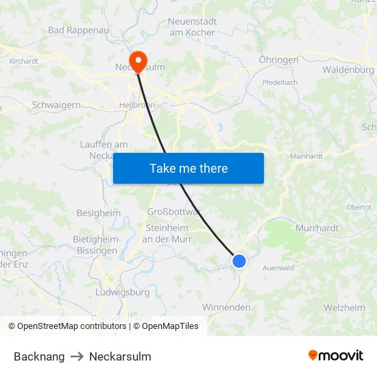 Backnang to Neckarsulm map